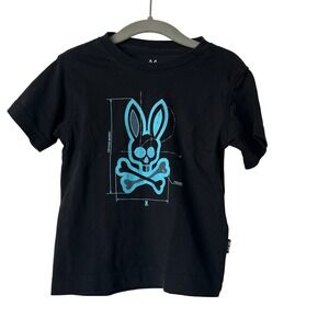 Kids Psycho Bunny Black T Shirt Graphic Print Crew Neck Size 3T Cotton